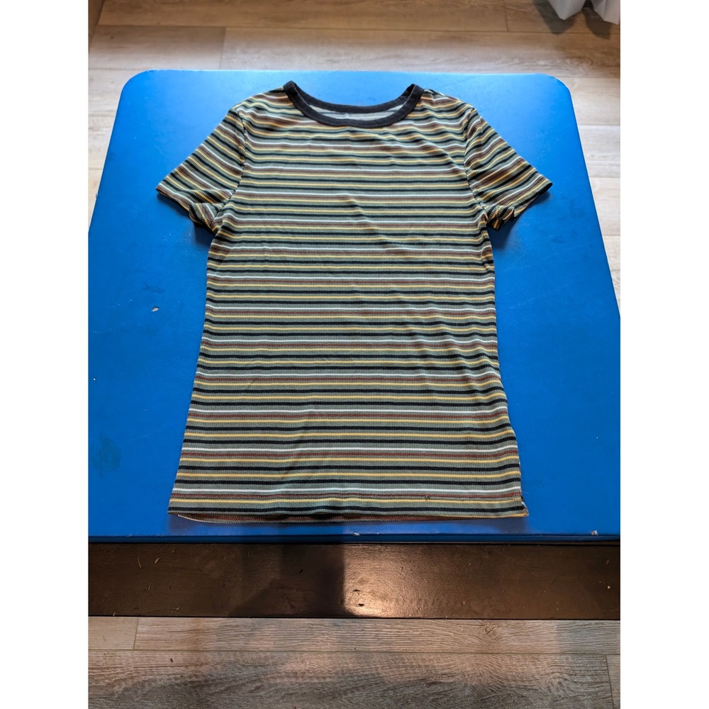 No Boundaries Womens XS Green Striped Ribbed Short Sleeve T-Shirt Crew Neck
